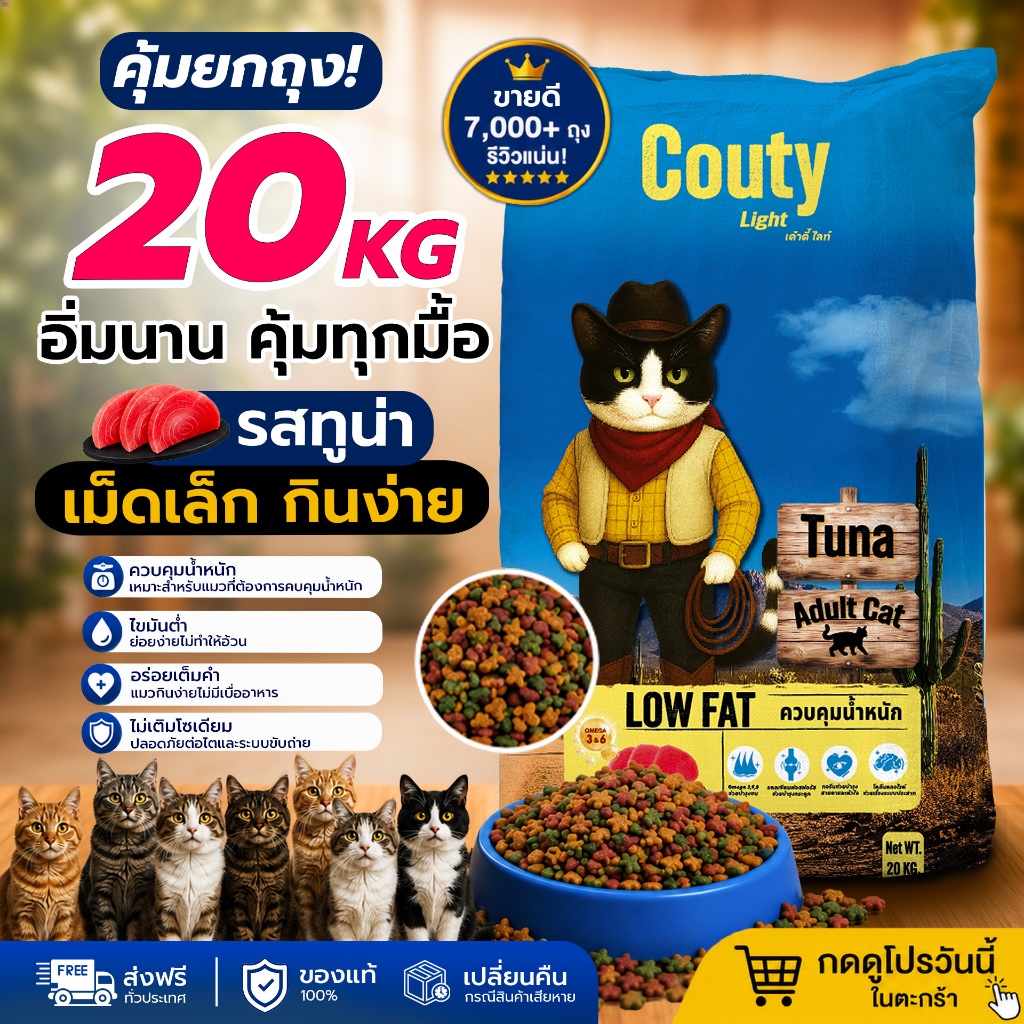 Couty Light อาหารแมวเค้าตี้ ไลท์ รสทูน่า เม็ด 3 สี กระสอบ 20 kg.