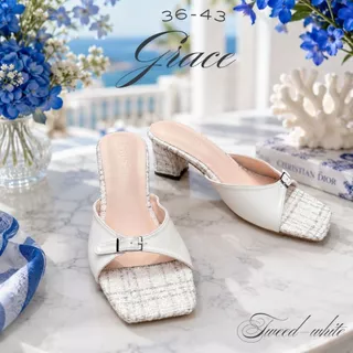 GRACE *PM*รุ่นbelt 2.5 นิ้ว เสริมยางกันลื่น รองเท้าแตะส้นสูง รองเท้าแฟชั่น ไซส์ 36-43