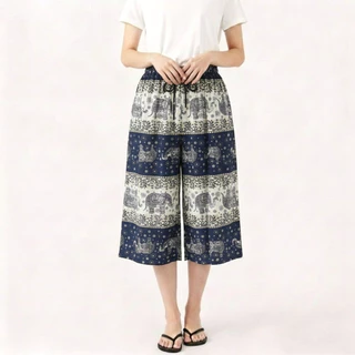 กางเกงช้างแฟชั่นใส่สบายฤดูร้อน ขาสามส่วน ทรงสวย เอวยางยืด ปรับขนาดได้ ผ้านุ่ม ไม่เป็นขุย 756-2