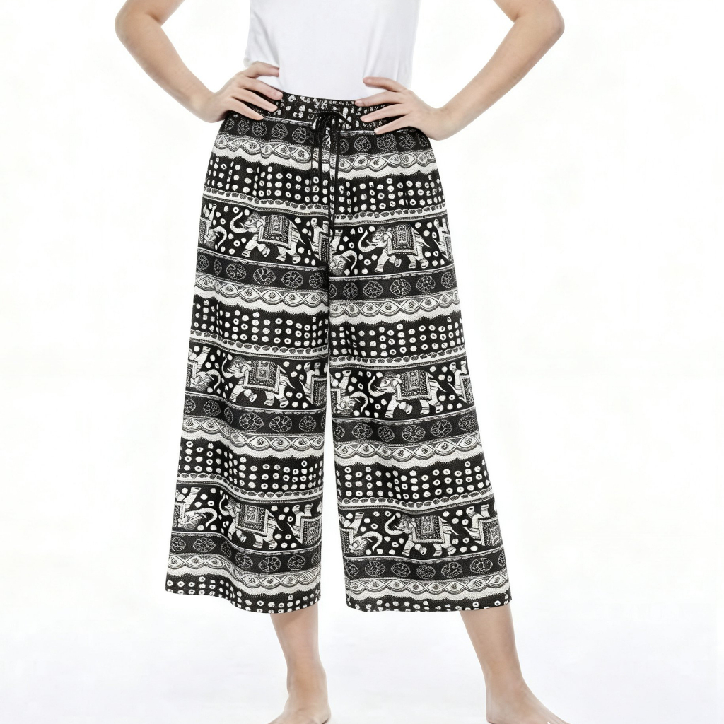 กางเกงช้างแฟชั่นเอวยางยืด มีเชือกผูก  ใส่สบาย ผ้านุ่ม ไม่ตกสี 756-1 รูปที่ 5
