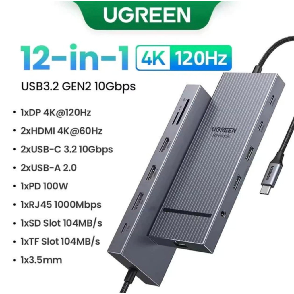 UGREEN (CM886) 55767 12-in-1 Revodok DisplayPory-4K, HDMI-4K, HUB USB3.2 (A+C) 10 Gbps, SD/TF, PD100
