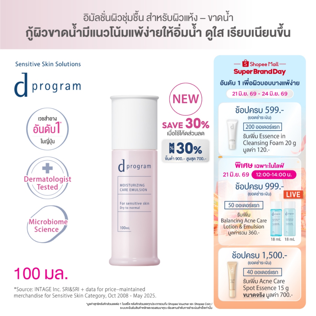 [สูตรใหม่!] d program ดี โปรแกรม มอยส์เจอไรซิ่ง แคร์ อิมัลชั่น 100 mL