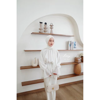 lucy - ana studio เสื้อชีฟองระบายสองชั้นจ้ำเอว แขนจั๊มปล่อย ซับในทั้งตัว