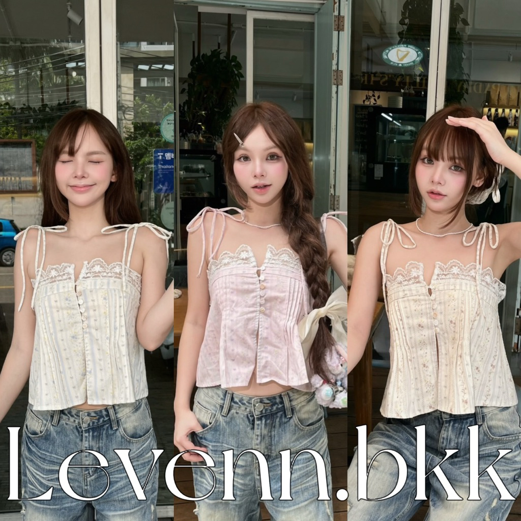 Levenn.bkk • Nora Top  เสื้อสายเดี่ยว แต่งระบายอกชั้นๆ แต่งลูกไม้ ทรงสวย แมทง่าย