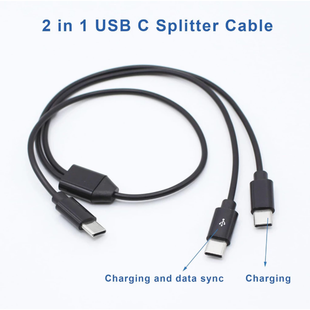 2 in 1 USB Type C Splitter Cable,USB C Male to 2 USB C Male Data Snyc and Charging 50cm.