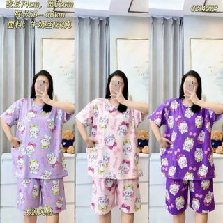 ชุดนอนไซส์ใหญ่6XL ชุดนอนแขนสั้นขาสามส่วน ชุดนอนคนอ้วน น้ำหนัก100กก.ใส่ได้