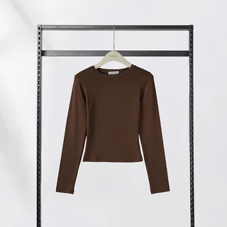 HELLDUL T0007 เสื้อครอปแขนยาวคอกลม ผ้านุ่ม 5สี ทรงรัดตัว พร้อมส่งไทย