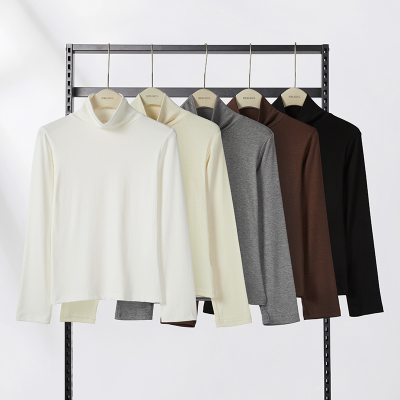 HELLDUL T0008 เสื้อไฮคอแขนยาว ผ้านุ่มละเอียด มี5สีให้เลือก ทรงรัดตัวสไตล์เรียบง่าย พร้อมส่งไทย