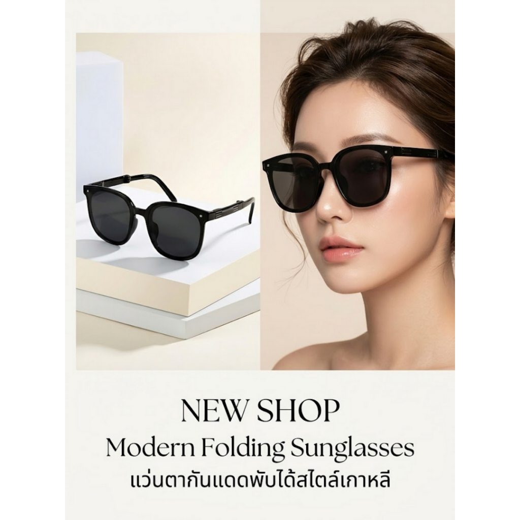 แว่นตากันแดดผู้หญิง กรอบเหลี่ยมพับได้ มีให้เลือกหลายสี พร้อมกระเป๋าเก็บ  แว่นพับได้