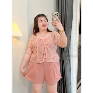 (A117)ชุดเซ็ตสาวอวบ2ชิ้น เสื้อ+กางเกง ลายจุดPolkadot สุดน่ารัก