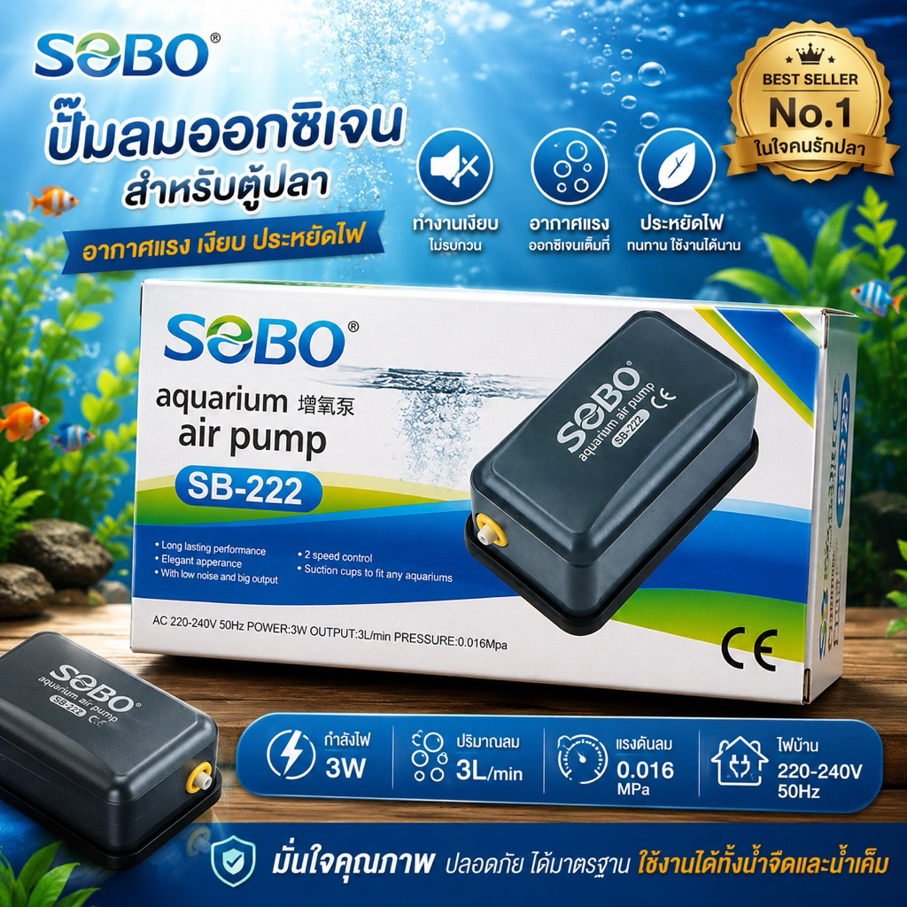 ปั๊มลม ออกซิเจน 1 ทาง SOBO