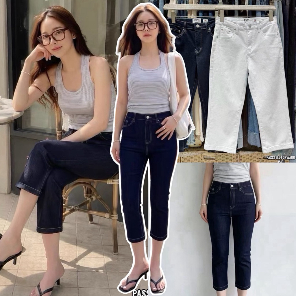 พร้อมส่ง FSY 62081 Korea stretch denim capri มาใหม่ ผ้ายีนยืดกระชับใส่สวยมาก