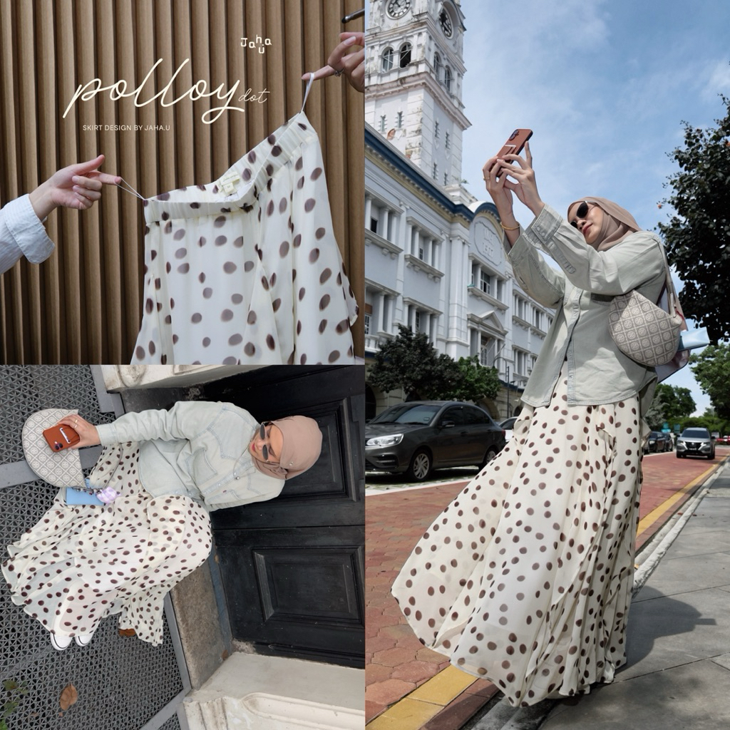 JAHA.Unigue • new POLLOY Dot skirt (พร้อมส่ง) กระโปรงลายจุด ผ้าชีฟอง สวยเก๋ ใส่ได้กับทุกหุ่น มี3ไซส์