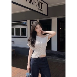 (พร้อมส่ง ดำ น้ำตาล) Mira Drape เสื้อคอกว้างใส่เปิดไหล่ได้ - 10076 TAG WG.WE 🇰🇷
