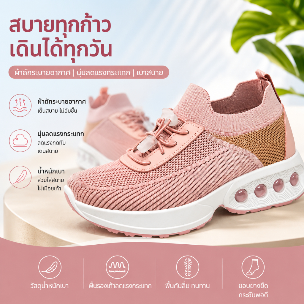 พร้อมส่งในไทย รองเท้าผ้าใบผู้หญิง แบบสวม ผ้าถักระบายอากาศ ใส่สบาย น้ำหนักเบา พื้นนุ่ม กันลื่น มีหลายสี ส่งไว
