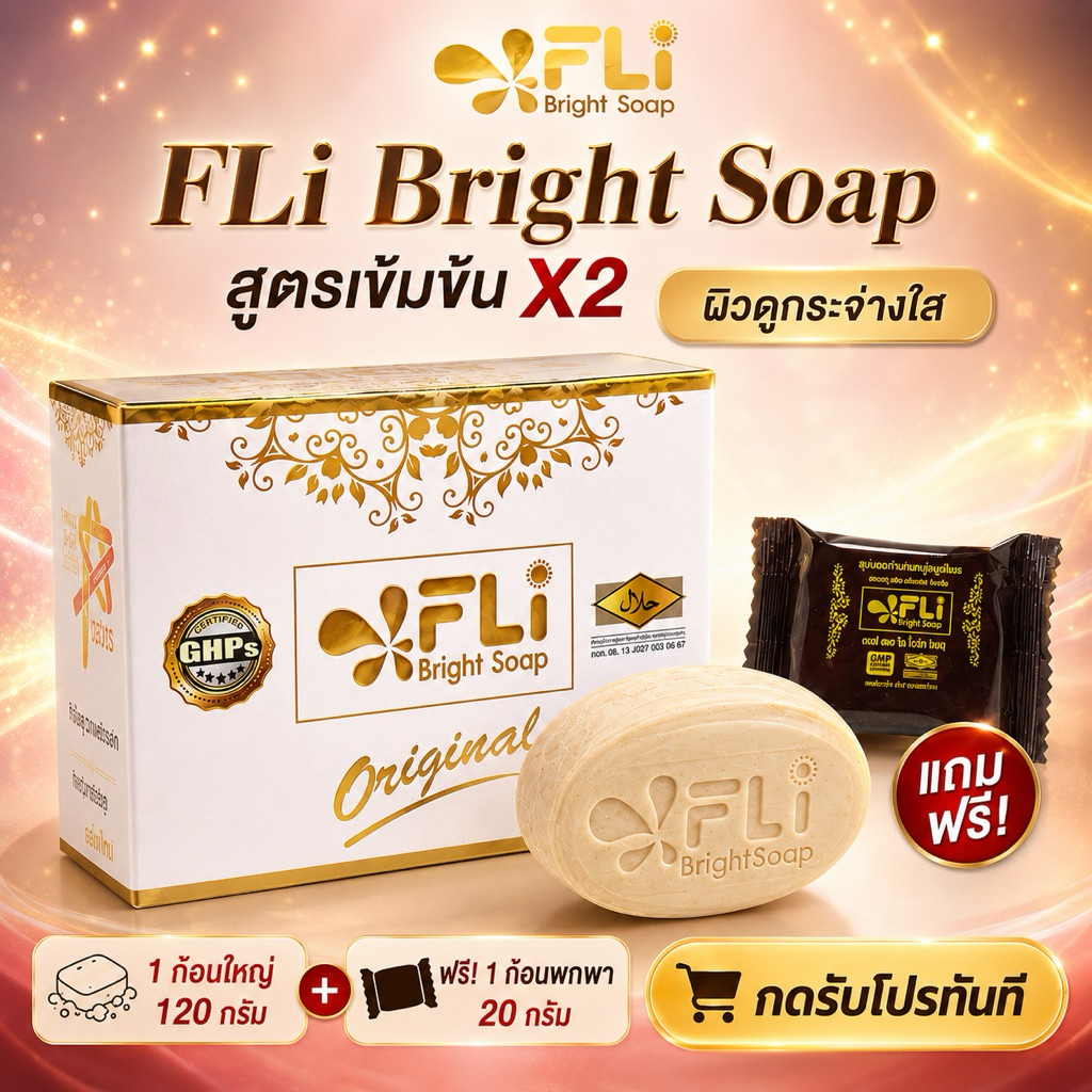 FLi Bright Soap สูตรเข้มข้น X2 | เซตเปิดใจ 120g แถมฟรี 20g | สบู่สมุนไพรพรีเมียม