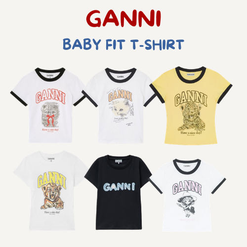 (ส่งด่วน) พร้อมส่ง Ganni เสื้อยืดรุ่นพอดีตัว ลายแมว และลายเสือ ของแท้ พร้อมป้ายห้อย