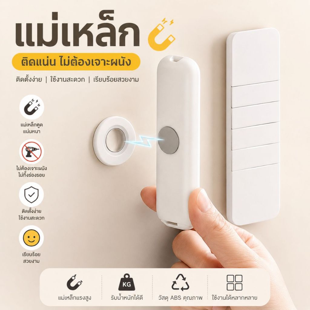 ส่งด่วน พร้อมส่ง ตะขอแม่เหล็กติดผนัง แบบไม่ต้องเจาะ มีแรงแม่เหล็กในตัว ใช้สำหรับแขวนรีโมท เหมาะสำหรับใช้ในบ้าน