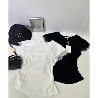 M2200 เสื้อยืดดีเทลแต่งลูกไม้ช่วงไหล่และแขน ลุคนี้คือจึ้งมากกก เนื้อผ้าใส่สบาย ดีเทลลูกไม้ฉลุสวยแพง