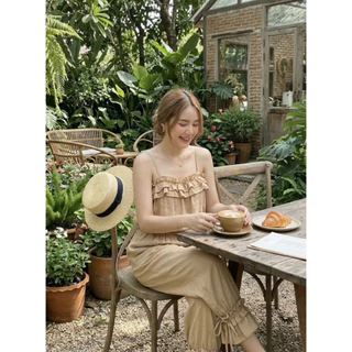 T35901เสื้อสายเดี่ยว/กางเกงขายาวทรงจินนี่ผ้าลินิน