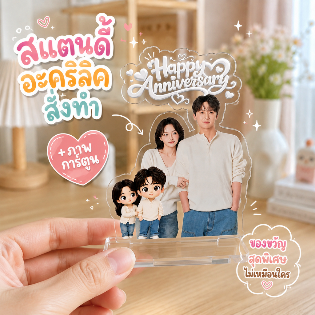 สแตนดี้อะคริลิคสั่งทำ +ภาพการ์ตูน ส่งรูปแชท/ใส่ข้อความฟรี! ของขวัญวันเกิด ของขวัญวันครบรอบ สกรีนชัด