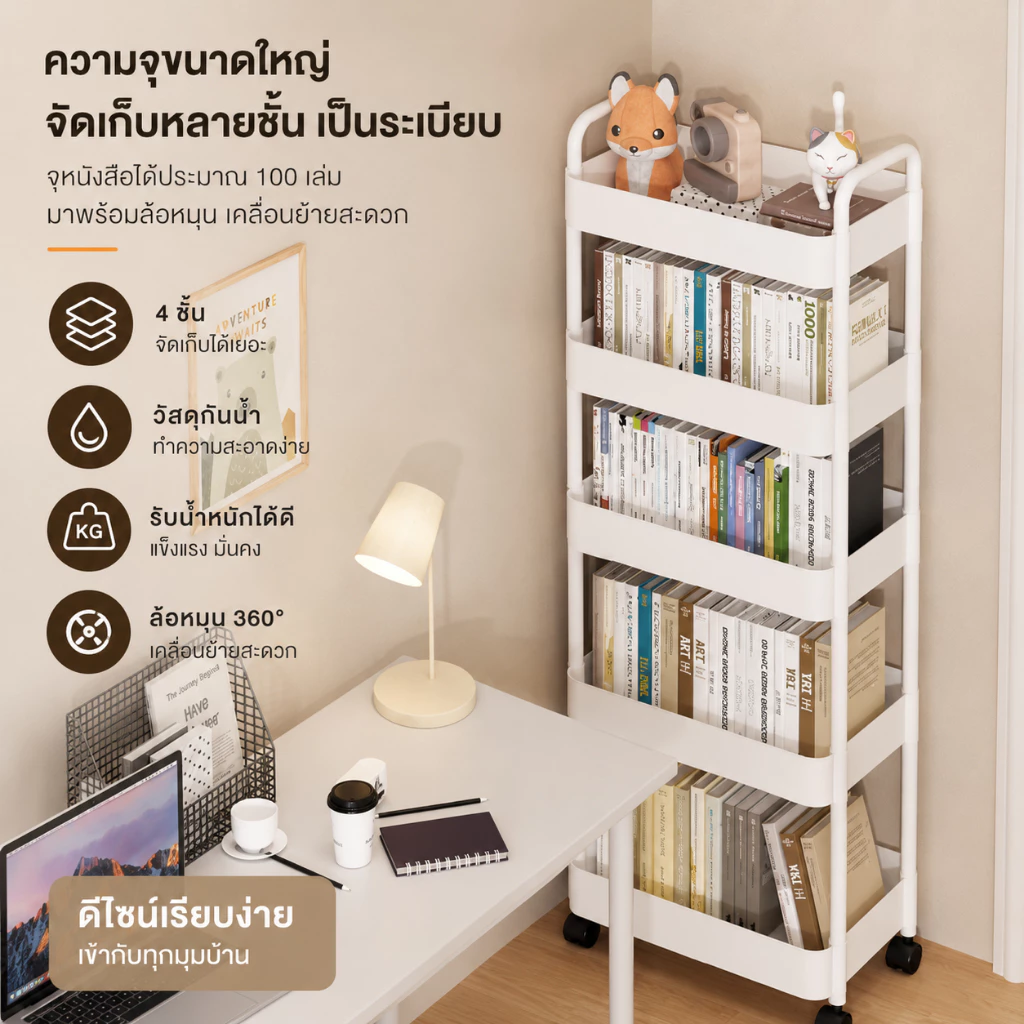 ชั้นวางหนังสือพลาสติก PP มีล้อ thumbnail 6