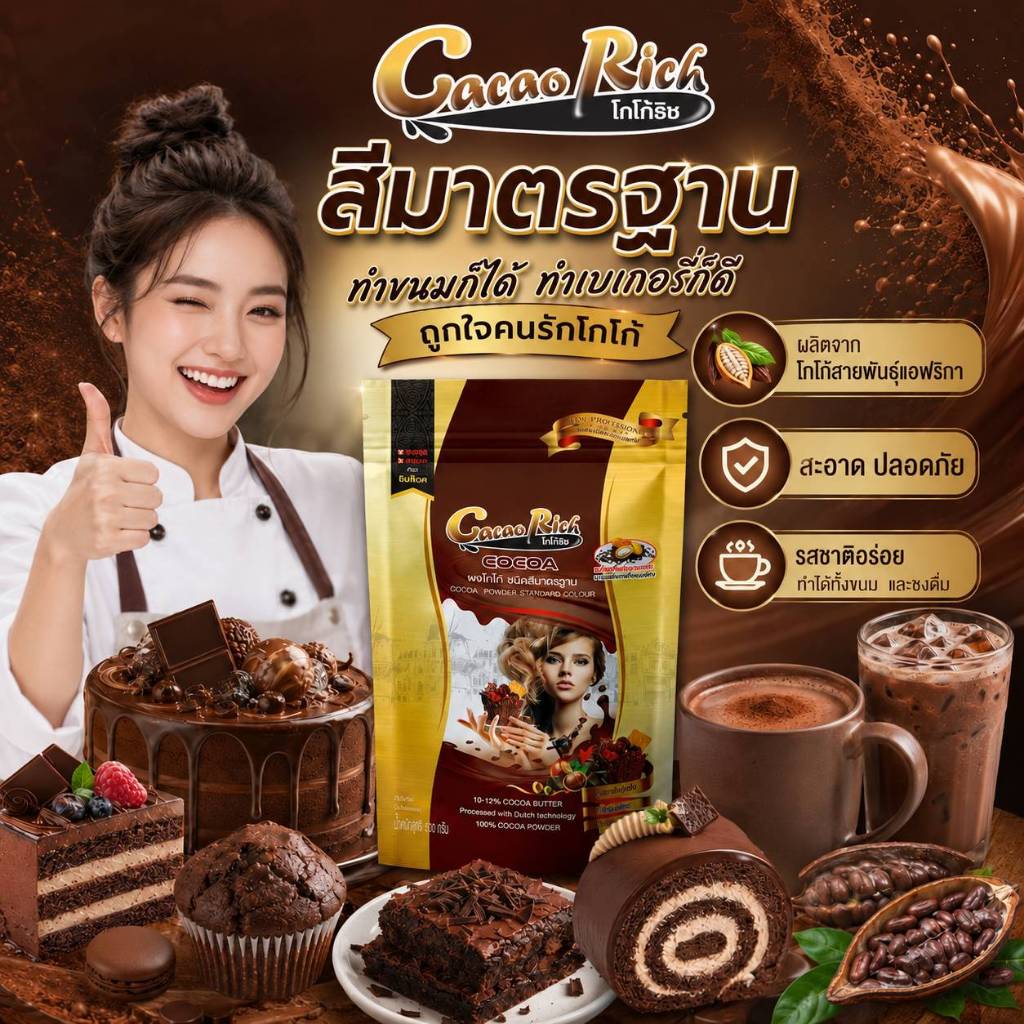 Cacao Rich โกโก้ริช ผงโกโก้ชนิดสีมาตราฐาน ขนาด 450 กรัม