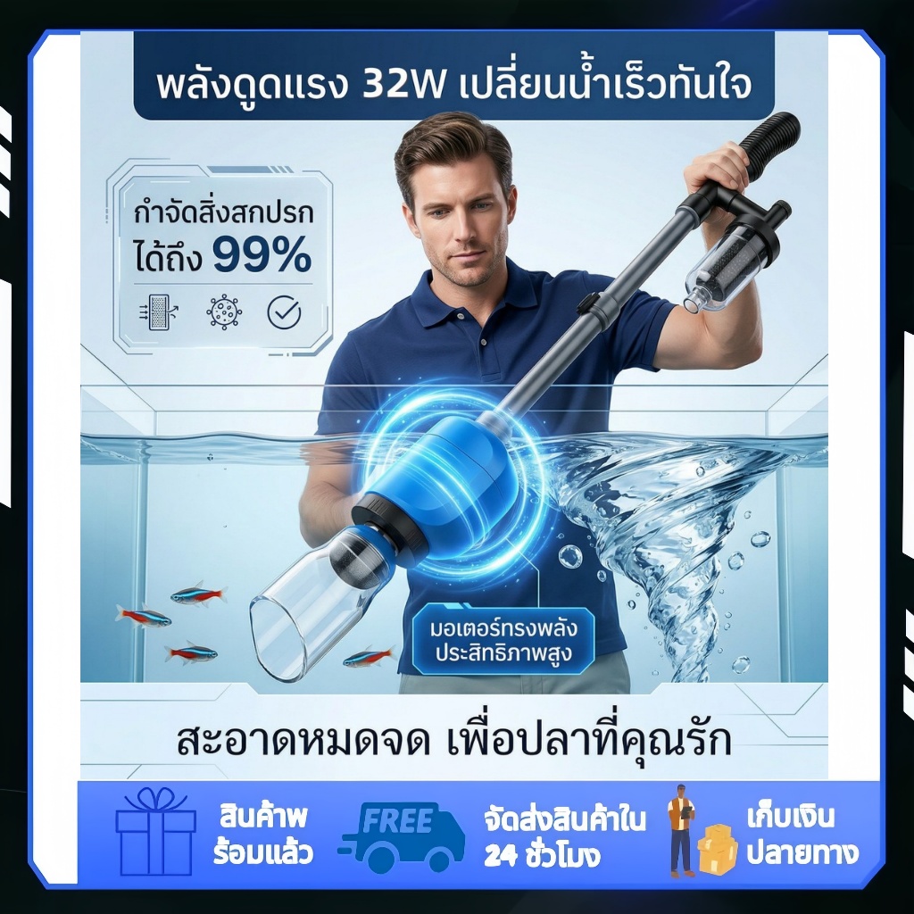 6 In 1 Aquarium ไฟฟ้ากรวดทําความสะอาดน้ําเปลี่ยนปั๊มทําความสะอาดเครื่องมือเปลี่ยนสูญญากาศน้ํา Siphon สําหรับถังกรองน้ําป