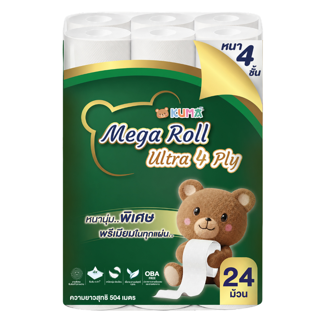 Mega roll 4 ply กระดาษทิชชู่เมก้าโรล โฟร์ พลาย หนา 4 ชั้น : 1 แพ็ค (24 ม้วน)