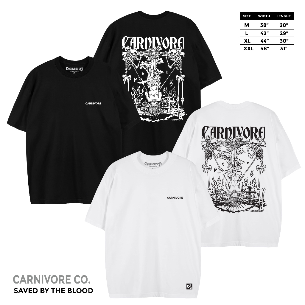𝗖𝗔𝗥𝗡𝗜𝗩𝗢𝗥𝗘  เสื้อยืด ลาย “ SAVED BY THE BLOOD “ แขนสั้น แนวสตรีท Oversize เสื้อยืดชาย หญิง