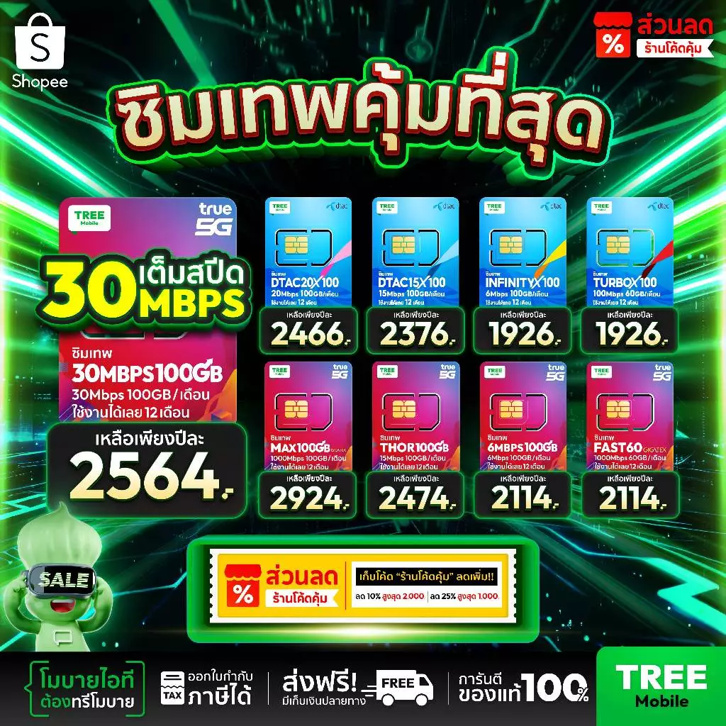 ✅ ส่งฟรี ซิมเทพ ซิมเน็ตรายปี สุดคุ้มแห่งปี ซิมเทพดีแทค ซิมAIS ซิมเทพMaxSpeed ซิมเทพธอร์ ซิมเทพ Turbo ร้าน Tree Mobile thumbnail 3