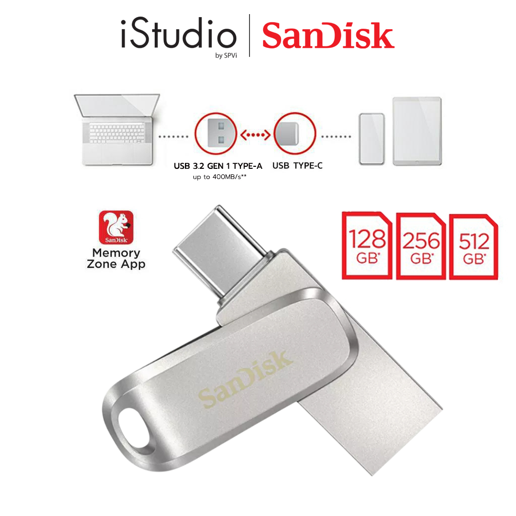 SanDisk Fash Drive Ultra Dual Drive Luxe USB 3.2 Gen 1 / Type C [128GB | 256GB | 512GB] - แฟลชไดร์ฟ 
