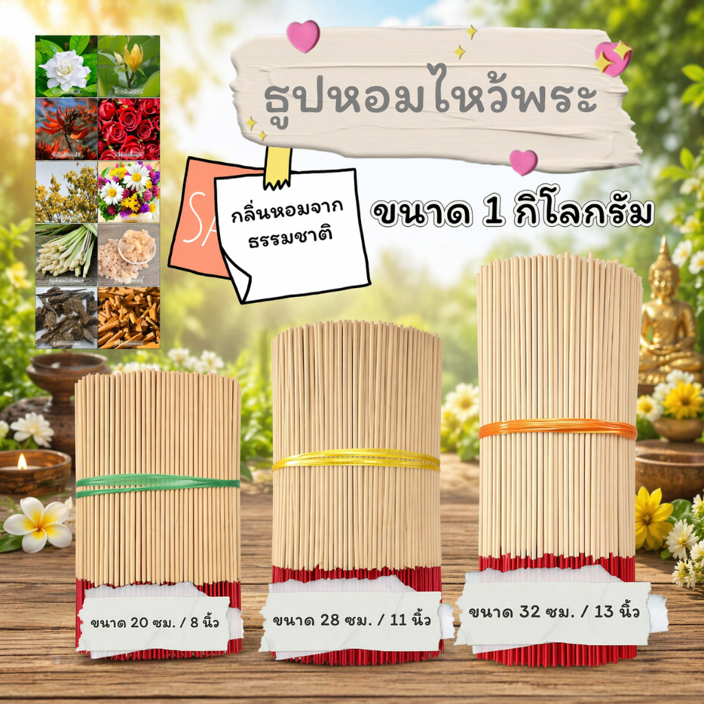 ธูปหอมไหว้พระ ขนาด 20 28 32 ซม. (น้ำหนัก 1 กิโลกรัม)