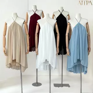 Atipashop - Ariel Mini Dress | เดรสชีฟอง ทรงฮอลเตอร์ ดีไซน์คอไขว้ ผ้าพลิ้ว หลายเลเยอร์