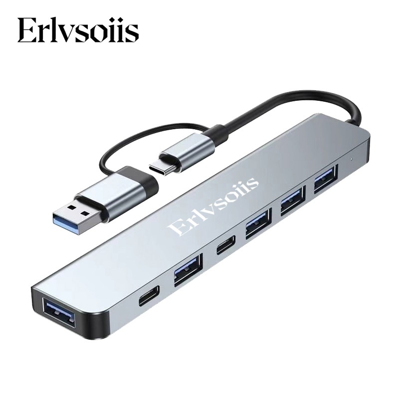 Erlvsoiis 4 Port Hub Type-C+USB ใช้กับโทรศัพท์แท็บเล็ตคอม กันรอยขีดข่วน อะลูมิเนียม