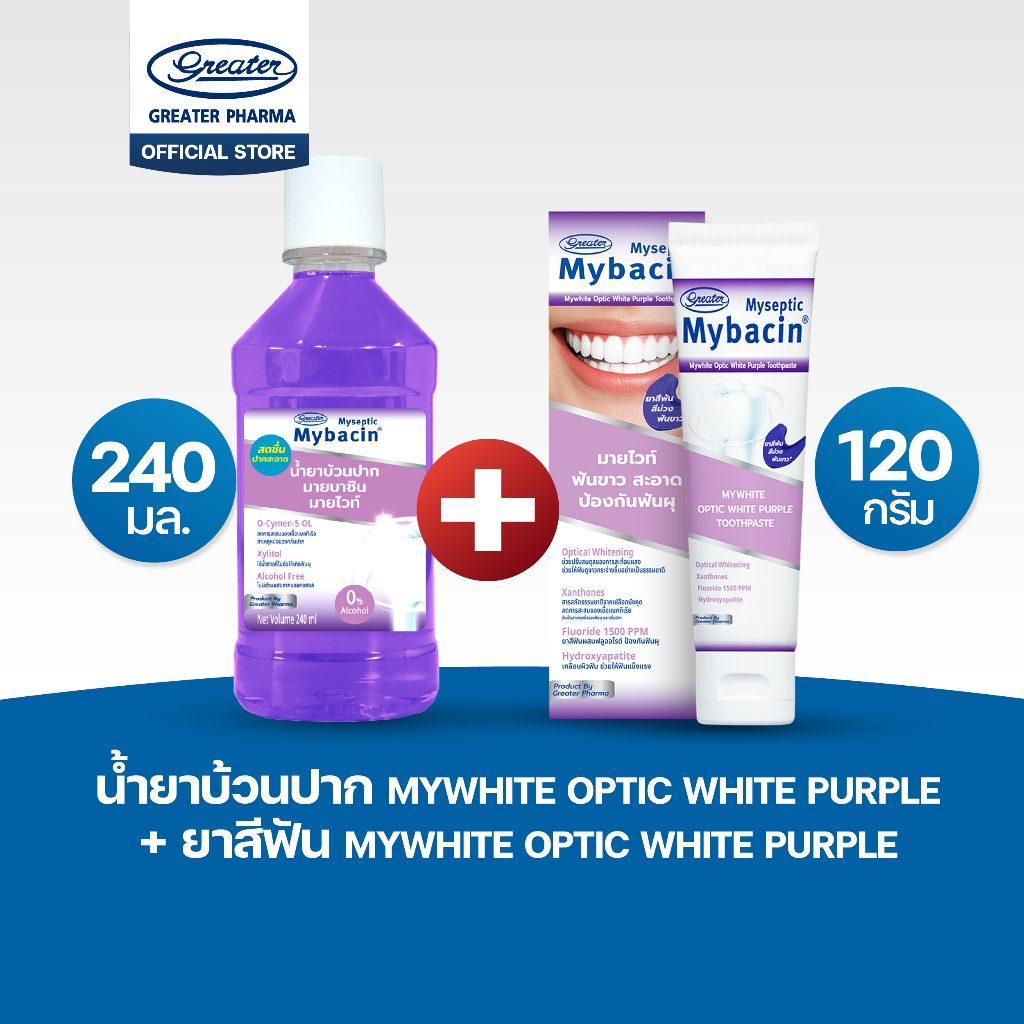 Promotion 1 แถม 1 มายบาซิน น้ำยาบ้วนปาก มายไวท์ + ยาสีฟัน มายไวท์ เพื่อฟันขาว และ ฟันแข็งแรง ด้วยเทคโนโลยี อ๊อพติคอล