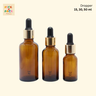 แพค 100 ขวด (พร้อมส่ง) ขวดแก้วดรอปเปอร์สีชา ขวดเซรั่ม Amber bottle dropper 15-30-50 ml