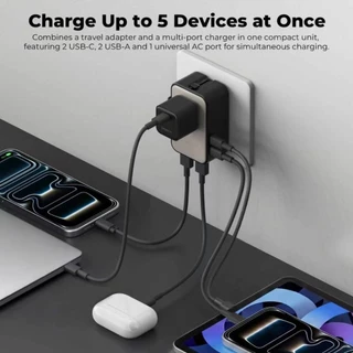 (ใหม่ล่าสุด) Eloop C48 หัวแปลงปลั๊กไฟ PD45W Universal Travel Adapter หัวปลั๊ก4แบบ Port Type-C / USB-A ใช้งานทั่วโลก