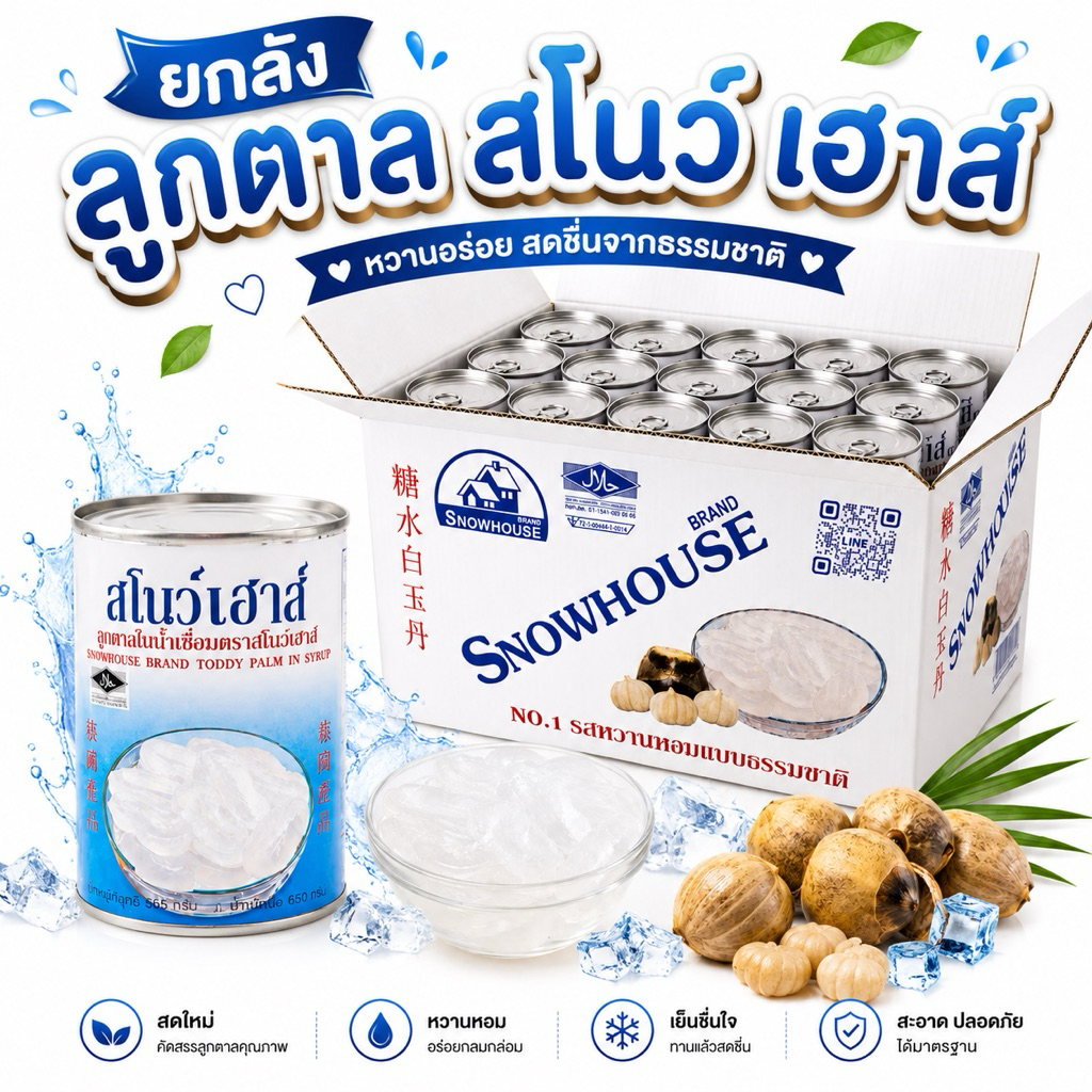 {ยกลัง} ลูกตาล ตรา สโนว์เฮาล์ ชิ้นใหญ่ เนื้อแน่น 1 ลัง มี 24 กป (สั่งได้ออเดอร์ละ 1 ลัง)