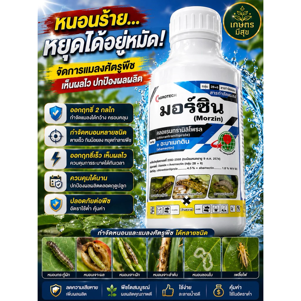 มอร์ซิน (คลอแรนทรานิลิโพรล+อะบาเมกติน) ขนาด1ลิตร สารกำจัดหนอน เพลี้ยไฟ