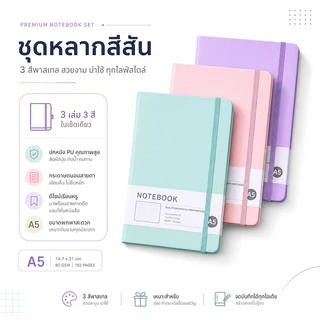 สมุดบันทึก A5 ปก PU พรีเมียม 80 แกรม 192 หน้า กระดาษมีเส้น ยางรัดสมุด ที่คั่นหนังสือ ช่องใส่ปากกา