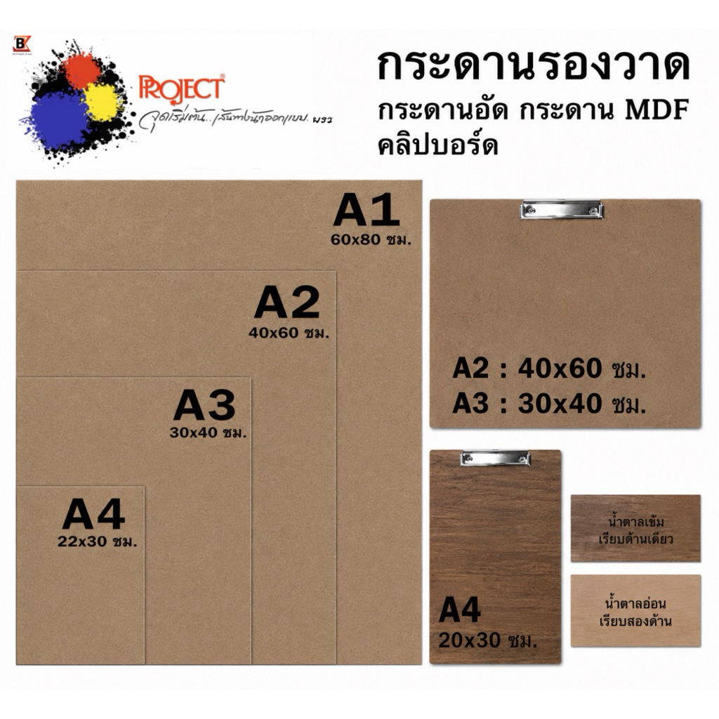 Project กระดานอัด รองวาด MDF กระดาน คลิปบอร์ด วาดภาพ สเกตช์ A1 A2 A3 A4 งานประดิษฐ์ DIY