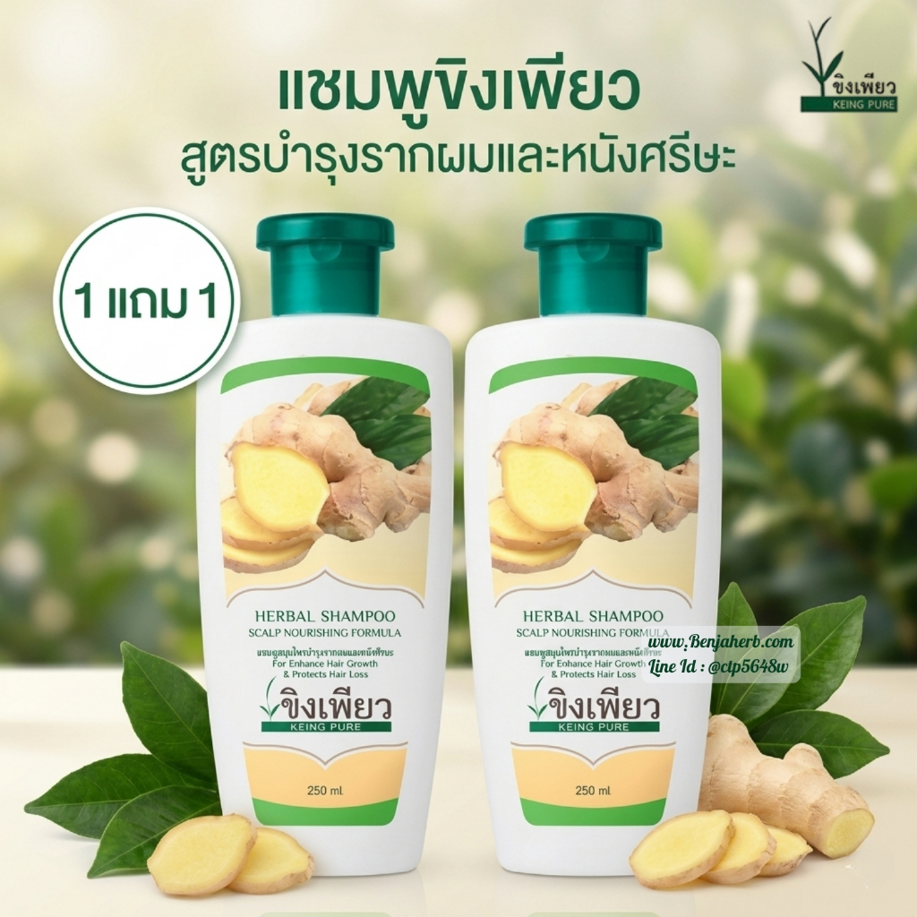 แชมพูสมุนไพร ขิงเพียว บำรุงเส้นผมและหนังศีรษะ 250 มล. (ซื้อ 1 แถม 1)
