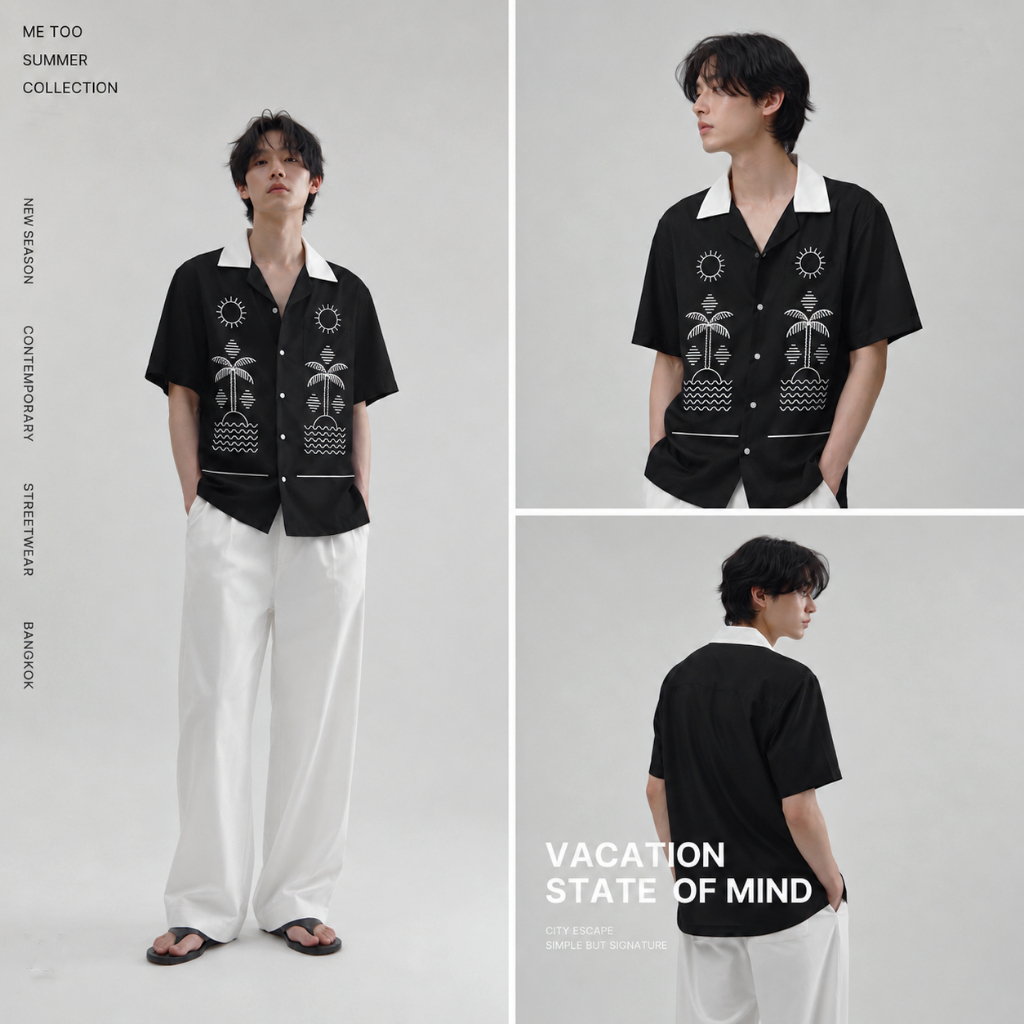 11.WOLF Blue Cow Hawaii Shirt เสื้อฮาวาย เสื้อฮาวายต่อลาย เสื้อแขนสั้น เสื้อเชิ้ต ลายวัวฟ้า  / H336