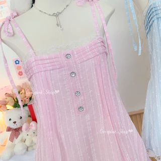 🌸OVP🌸 เสื้อสายเดี่ยว/มินิเดรส ผูกไหล่ ผ้าโรซี่ลายจุด(ผ้าบาง) มีซับใน