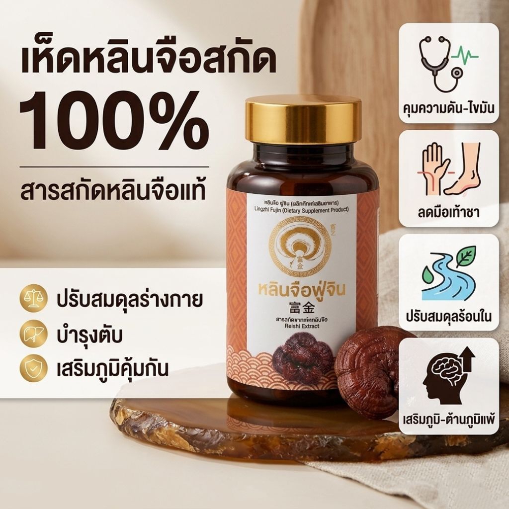 เห็ดหลินจือแดง ฟู่จิน | เห็ดหลินจือแท้ เห็ดหลินจือสกัด | Real Reishi Lingzhi Mushroom | ลดคอเลสเตอรอล บำรุงตับ คุมน้ำตาล