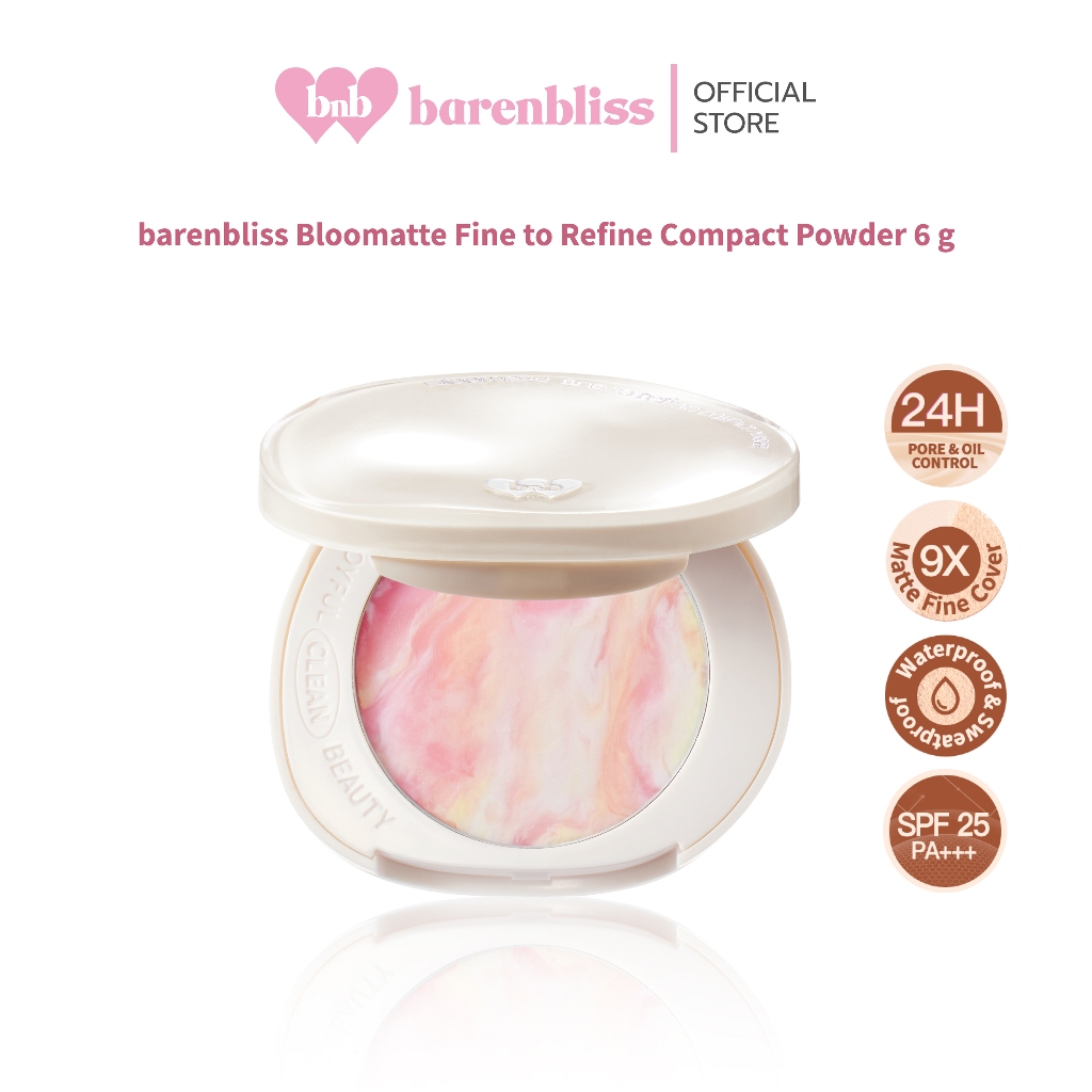 bnb barenbliss Bloomatte Fine to Refine Compact Powder แป้งไร้ฝุ่น เบลอรูขุมขน คุมมัน ซับความมันส่วนเกิน
