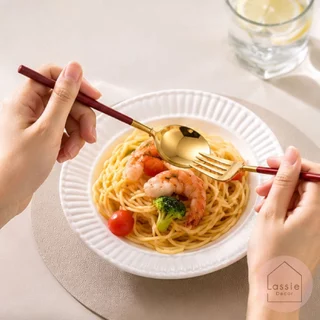 NEW 🍚ช้อนส้อมสแตนเลส 304 ด้าม 2 Tone เคลือบทอง ดีไซน์สวยหรู ปลอดภัยต่ออาหาร 💖| lassiedecor
