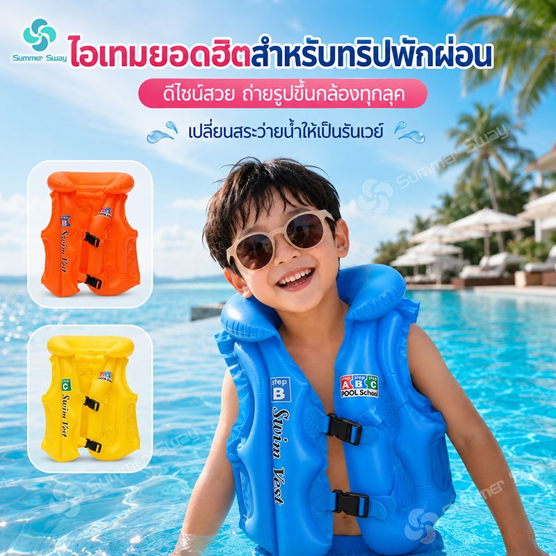 ☀️ เสื้อชูชีพเด็ก พยุงตัว | เสื้อชูชีพเด็ก | 🌈 3 สีสดใส ถ่ายรูปปัง | ออกแบบถุงลม 3 ส่วน | ล็อกแน่นหนา ไม่หลุดง่าย