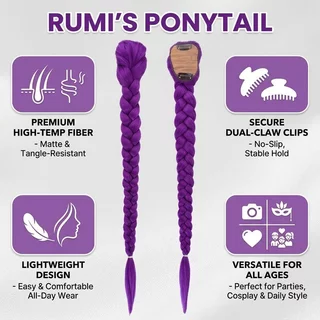 แฮร์พีชหางม้า Rumi สีม่วง 66cm ผมเปียยาว 165g สำหรับเด็ก ผู้ใหญ่ และงานคอสเพลย์ ใช้กับชุดคอสเพลย์
